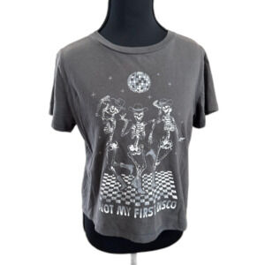 Women's Medium Dark Grey Goodie Two Sleeves Cotton Not My First Disco Crop Tee